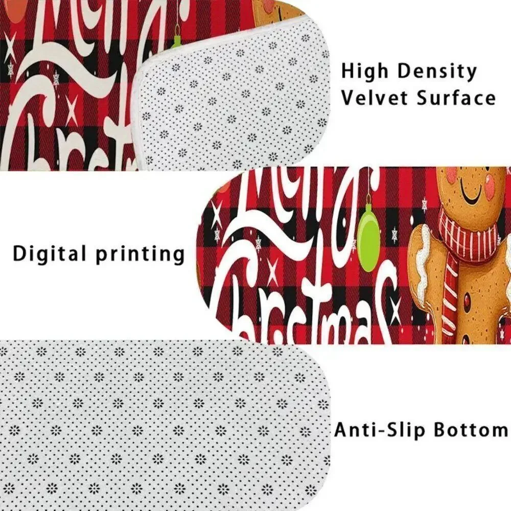 Set of 3 Festive Christmas Holiday Gingerbread Man Pattern Kitchen Mat Decor